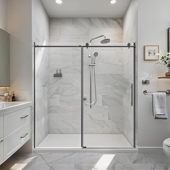 56-60" W x 76" H Stainless Steel Frameless Single Sliding Shower Door, 1/4" by VUMALL