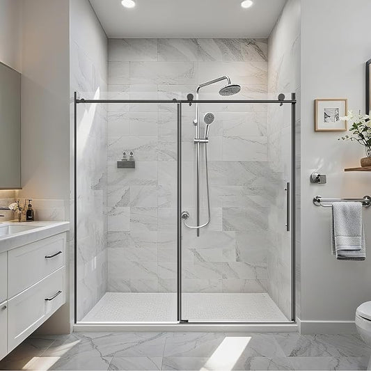 56-60" W x 76" H Stainless Steel Frameless Single Sliding Shower Door, 1/4" by VUMALL