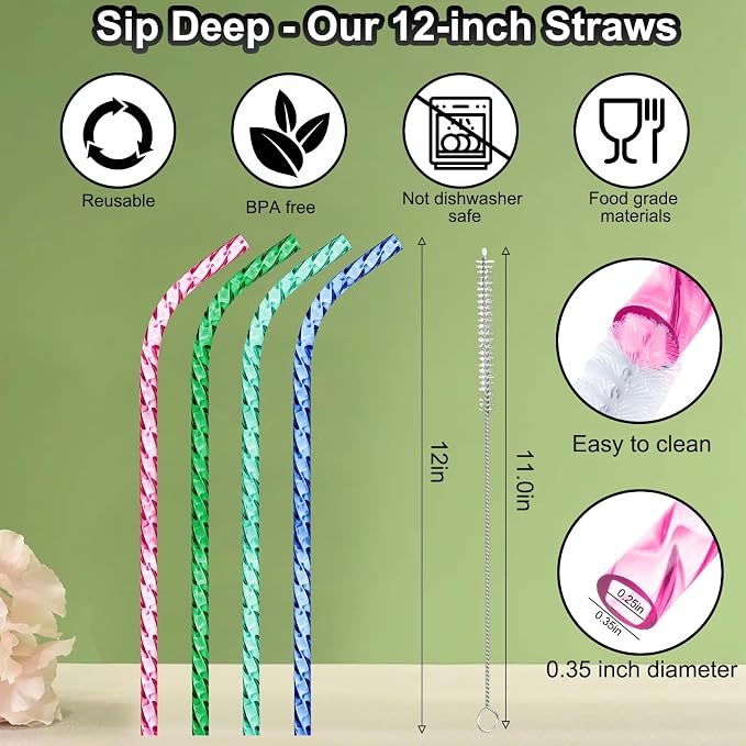 Reusable Straws for Stanley Cup Replacement, 12 Inch Plastic Long Straw for 40 - Image 5