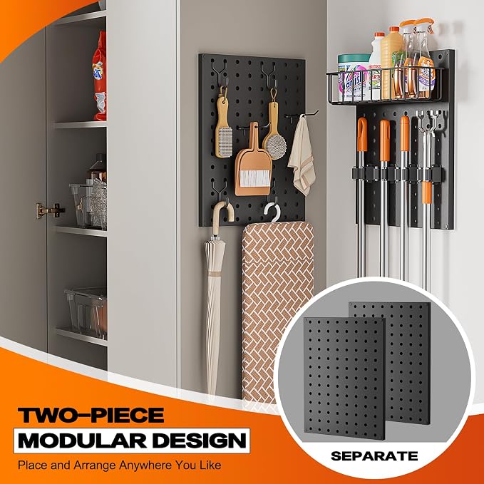 Broom Holder Wall Mount, Peg Board Wall Organizer - Image 3