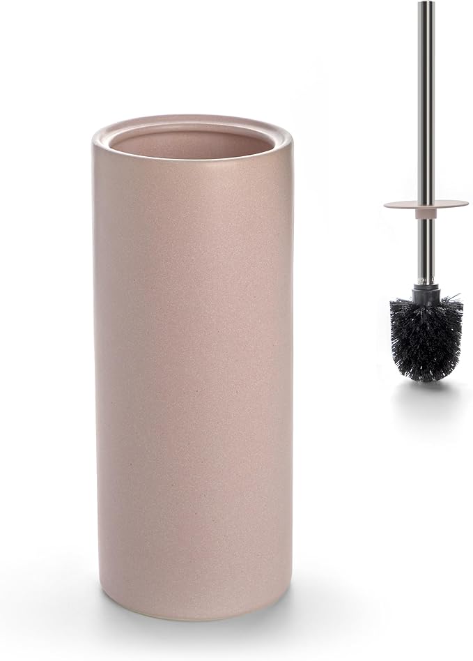 Matt Pink Ceramic Toilet Brush and Holder Set, Freestanding Toilet Bowl by ViosuniuBathroomSpecialists
