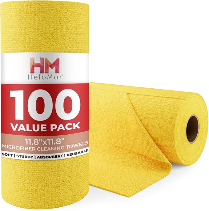 HELOMOR 100 Pack Microfiber Cleaning Cloth Roll by HELOMOR