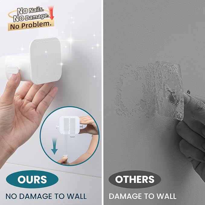 TAILI Mop and Broom Holder Wall Mount Grippers, 2 Hangers and 6 Adhesive Strips - Image 3