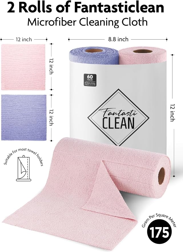 Fantasticlean Microfiber Cleaning Cloth Roll -60 Pack, Tear Away Microfiber - Image 9