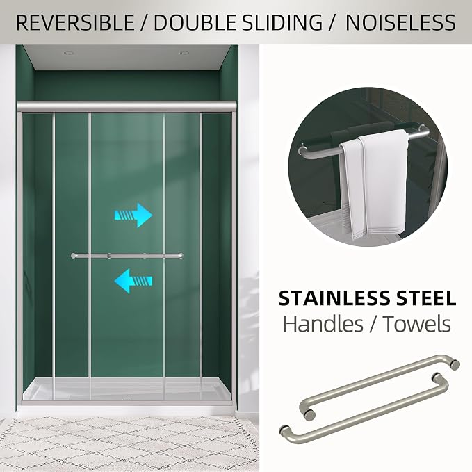 GETPRO Shower Door 50-54 in. W x 75 in. H Double Sliding Glass Shower Doors - Image 2