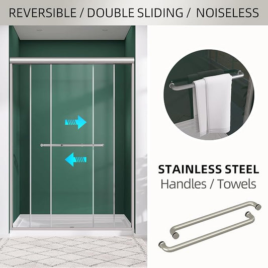 GETPRO Shower Door 44-48 in. W x 75 in. H Double Sliding Glass Shower Doors - Image 2