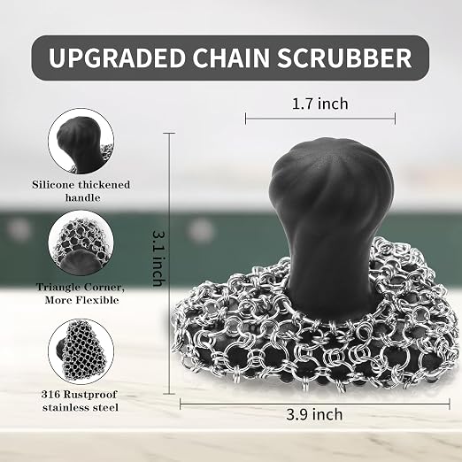 Cast Iron Scrubber with Handle 316 Dish Cast Cleaner Chainmail Scrubber - Image 3