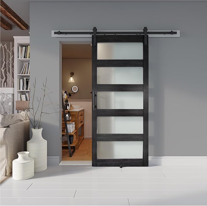 32'' x 84'' Glass Barn Door and 6 Ft Hardware Kit Included, MDF White Barn Door - Image 6