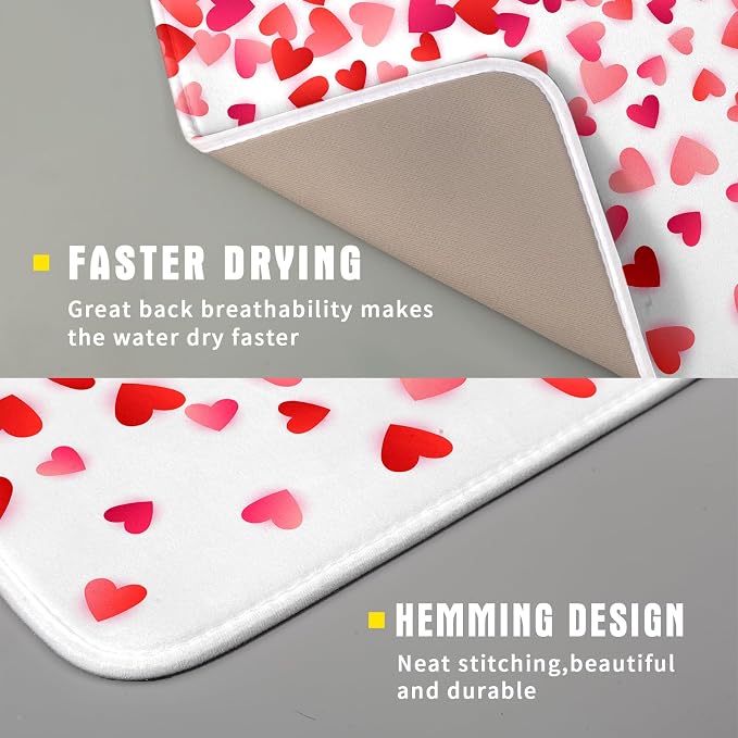 Valentines Dish Drying Mat for Kitchen Counter Hearts Holiday Microfiber - Image 3