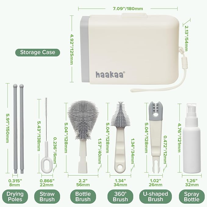 haakaa Travel Bottle Brush Set – 7-in-1 Baby Bottle Cleaner Kit - Image 8