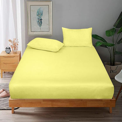 ROYALE LINENS 300 Thread Count 100% Long Staple Combed Cotton Fitted Sheet California King - Super Soft Deep Pocket Bottom Sheet - Fitted Sheets Only - Elastic Sheets (Cal King, Yellow)
