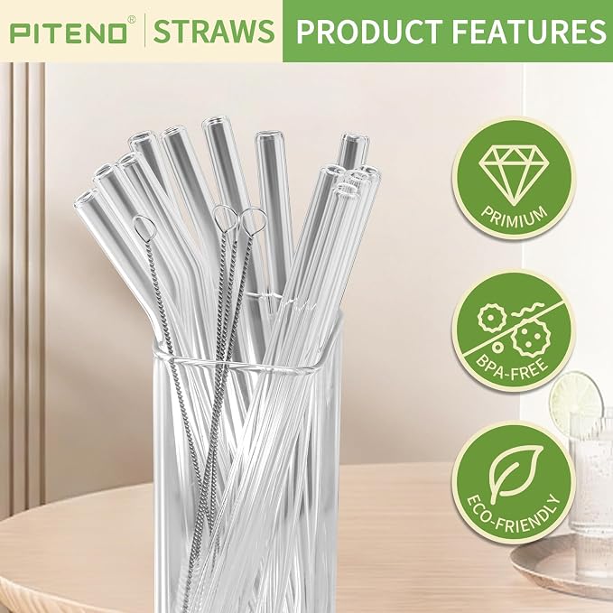 Piteno® 16-Pack Reusable Glass Straws Set, 8.5''x10MM, Milkshakes - Image 4