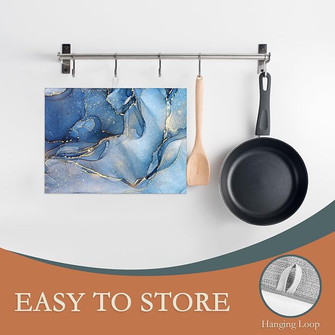 Blue Gold Marble Dish Drying Rack Mat - Image 3