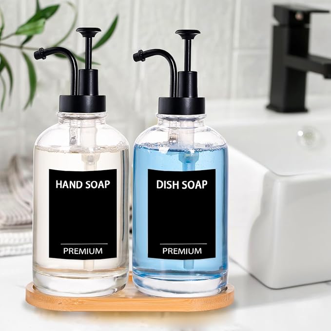 Dish Soap Dispenser for Kitchen, Hand Glass Soap Dispenser Set - Image 7