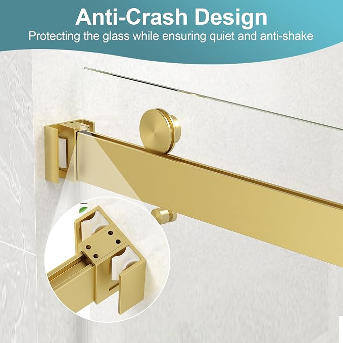 KPUY Frameless Shower Door, 49-54" W x 76" H Double Sliding Glass Shower Door - Image 8