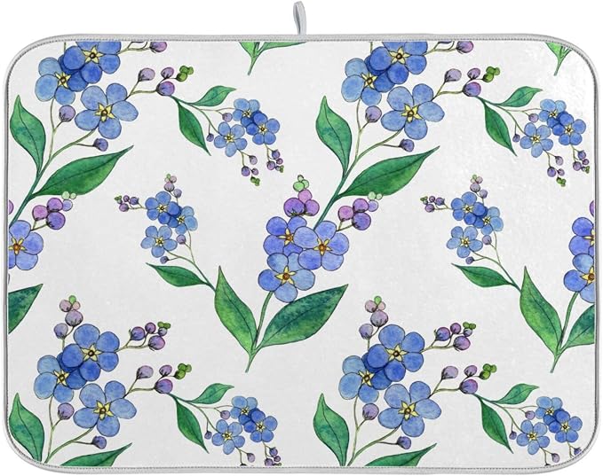 Blue Forget-me-not Flowers Dish Drying Mat by OTVEE