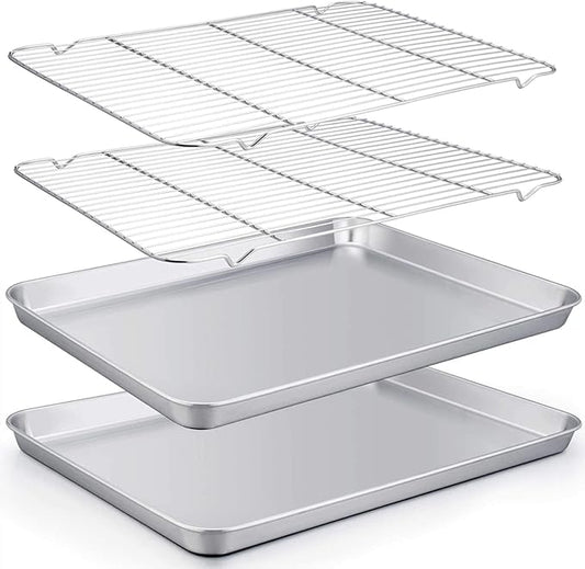 TeamFar Baking Sheet with Rack Set of 4, 20’’×14’’×1.2’’, Half Size Stainless by TeamFar