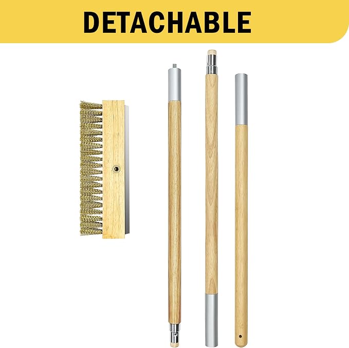 Pizza Oven Brush with Scraper, 60-Inch adjustable-length Long Wood Handle Brass - Image 6