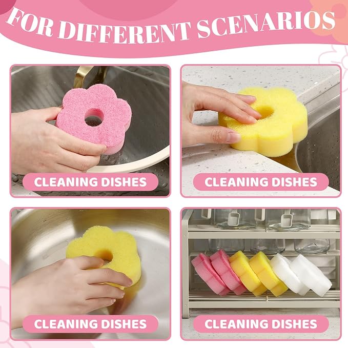 Tioncy 12 Pack Pink Flowers Sponges Bulk Spring Kitchen Decor Dual Sided - Image 4