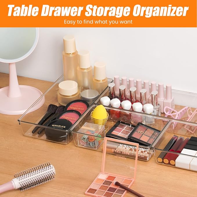 Criusia 18 Pcs Large Size Clear Drawer Organizer Set, Acrylic Non Slip Non - Image 7