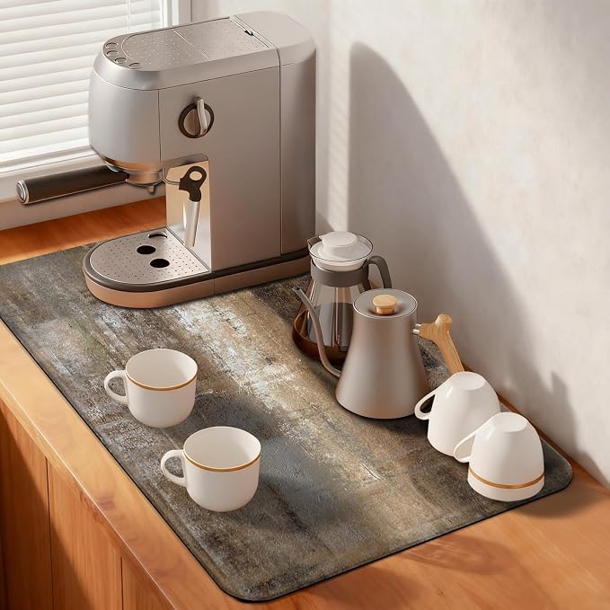 MCALK Dark Brown Coffee Mat for Kitchen Counter, Tan Dish Drying Pad by MCALK