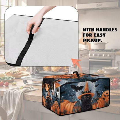 Bat Cat Pumpkin Moon Print Toaster Oven Cover Dust-Proof Microwave Oven Grill Cover Protector with Top Handle Reusable Reusable Kitchen Accessories for Halloween Decor, M