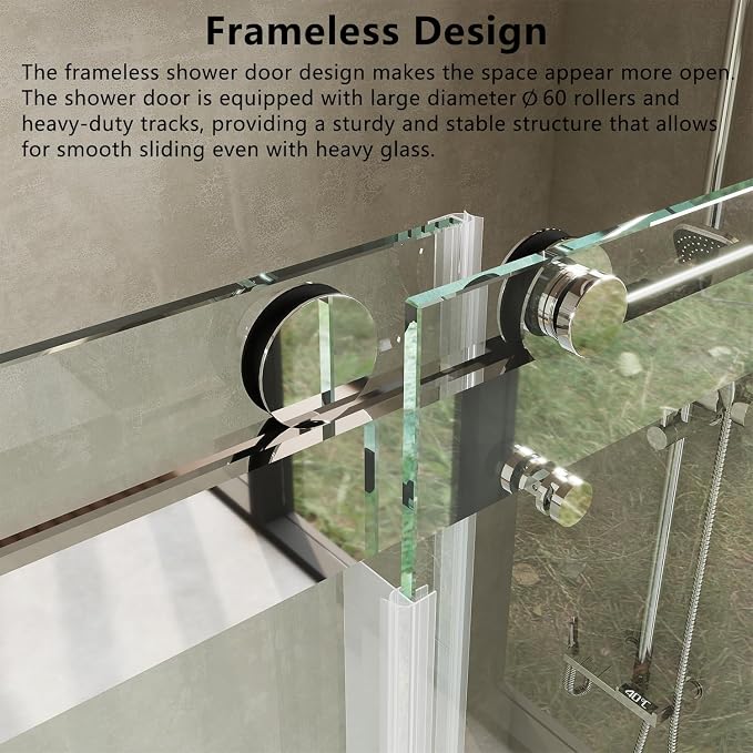 Frameless Soft Close Shower Door, 76 "H, 3/8" Clear Tempered Glass, Double - Image 3