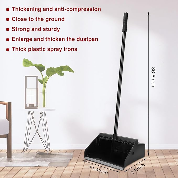 Leumoi 8 Pcs Dust Pans with Long Handle Set 36.6 Inch Commercial Dust Pan with - Image 2
