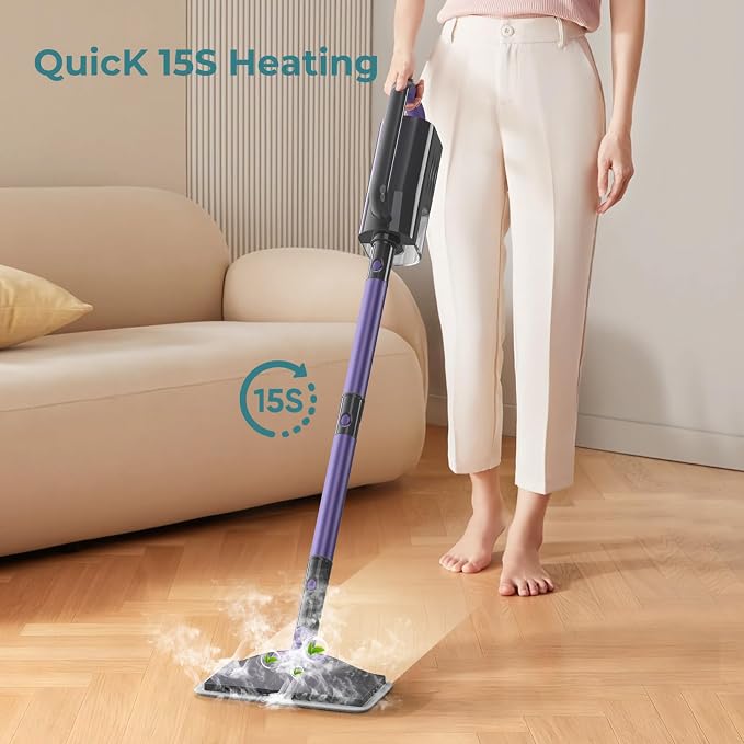 Steam Mop, Steam Cleaner with Large-Capacity Water Tank, 2 Washable Pads - Image 2