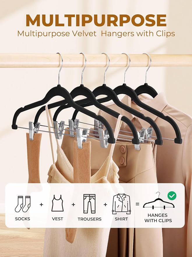 HOUSE DAY Black Velvet Skirt Hangers 48 Pack, Pant Hanger - Image 2