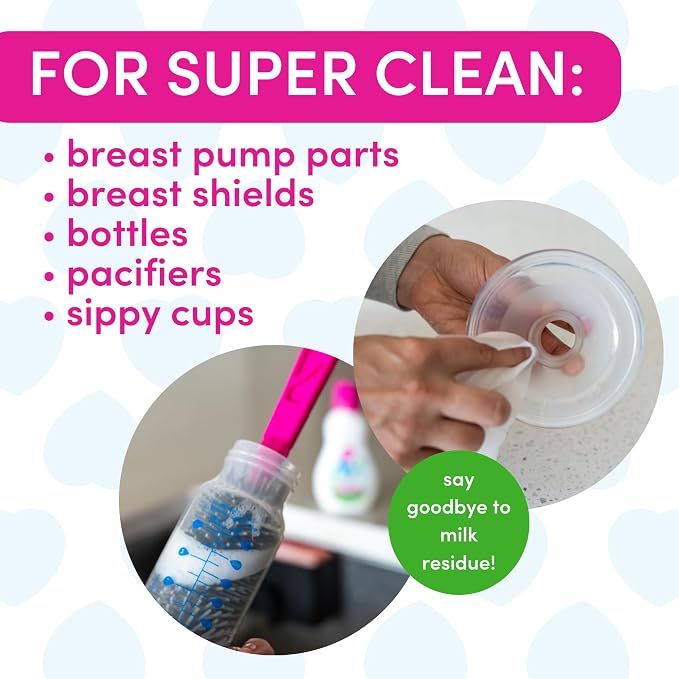 Dapple Breast Pump Cleaning Kit, 3 Baby Bottle Cleaning Brushes, Hypoallergenic - Image 3
