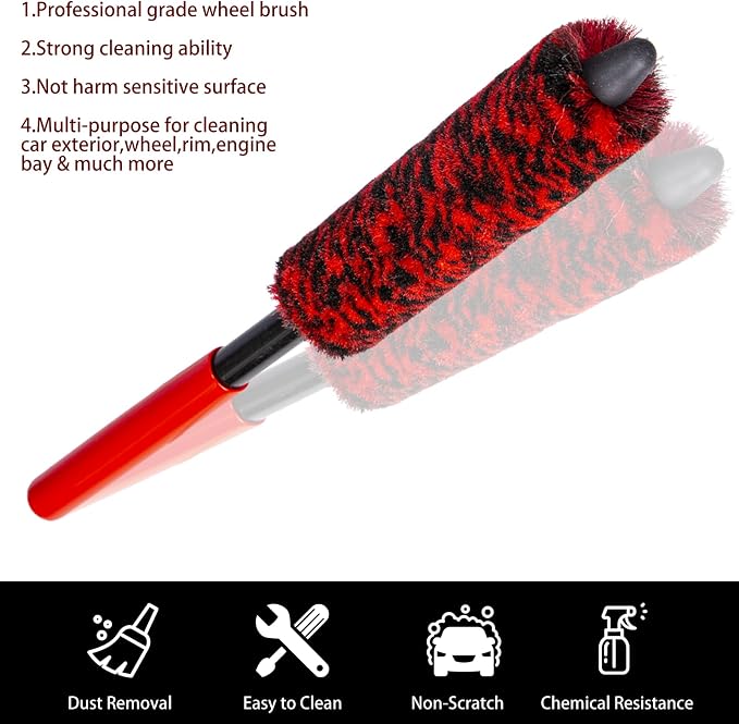 Metal Free Soft Wheel Cleaner Brush, Synthetic Wool Car Cleaning Brush - Image 5