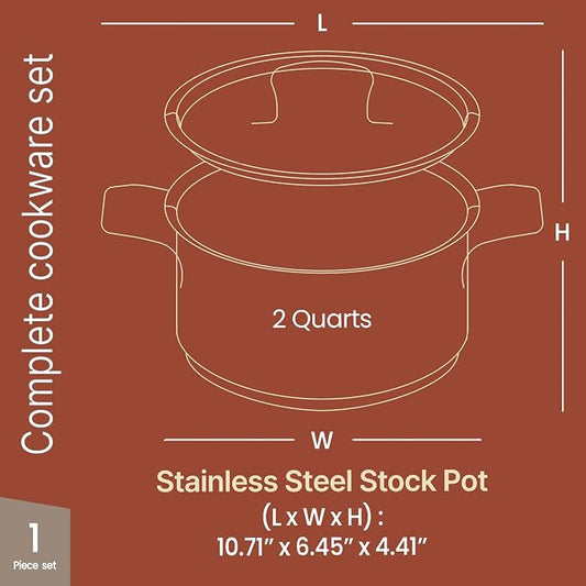 Stainless Steel Stockpot with Lid 2 Quart, Durable 18/8 Stainless Steel - Image 2
