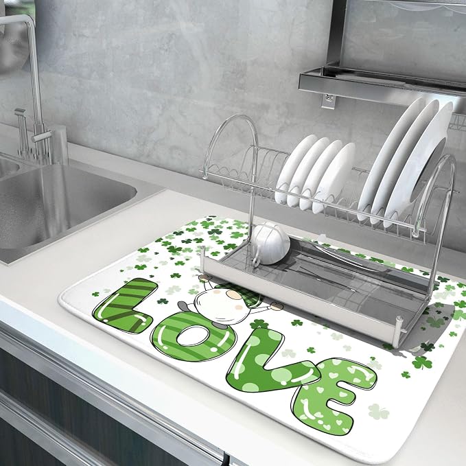 St Patrick's Day Gnomes Love Dish Drying Mat - Image 5