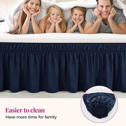 RIMELA Navy Blue Bed Skirt King Size 15 Inch Drop, Elastic Bed Skirting for Bed Base and Frame, Bedding Dust Ruffle Easy to Install, Lightweight Wrap Around Adjustable Bedskirt