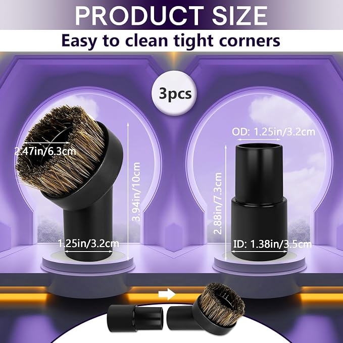 3PCS Horse Hair Brush Vacuum Attachment Set - Image 3