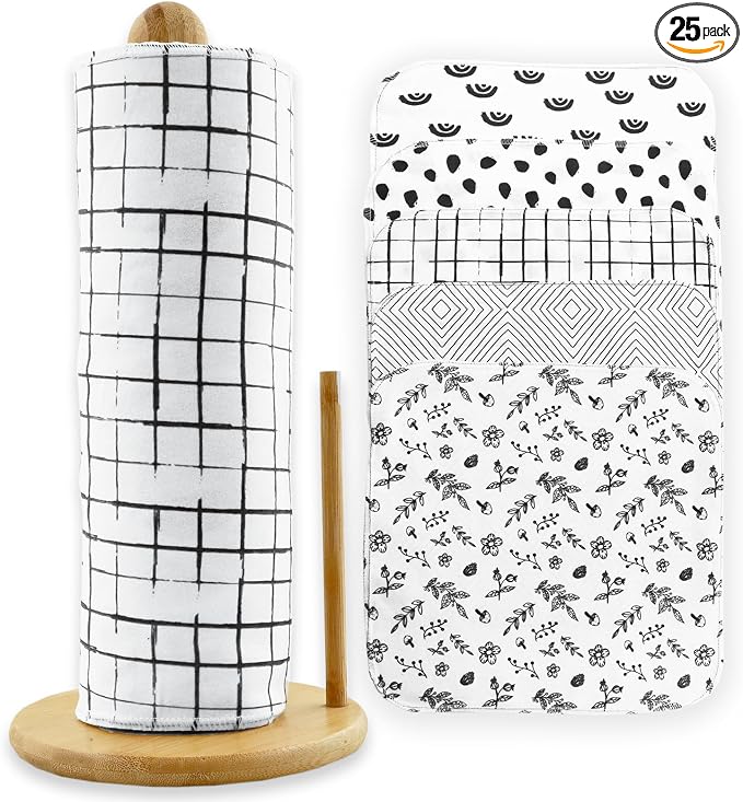25 Pack Reusable Paper Towels, Paperless Towels Roll Washable Cotton Cloth by ROGITU