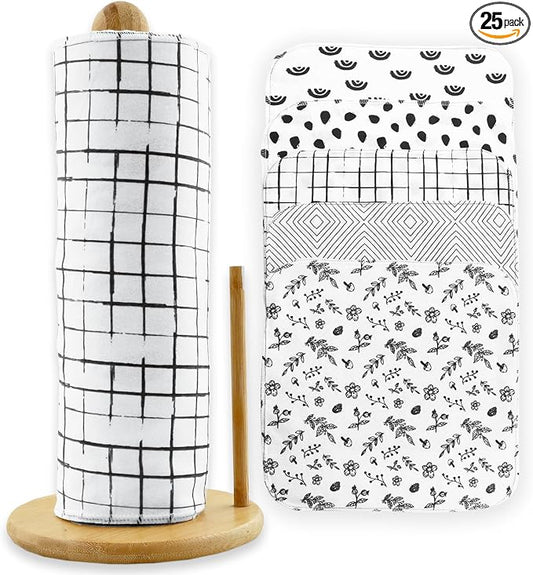 25 Pack Reusable Paper Towels, Paperless Towels Roll Washable Cotton Cloth by ROGITU