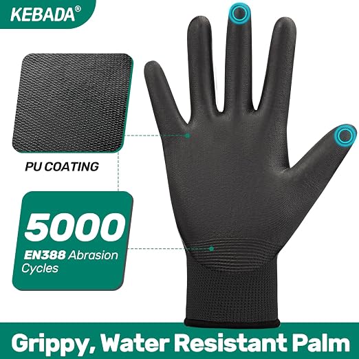 Kebada W1 Work Gloves for Men and Women, PU Coated Safety Gloves - Image 2