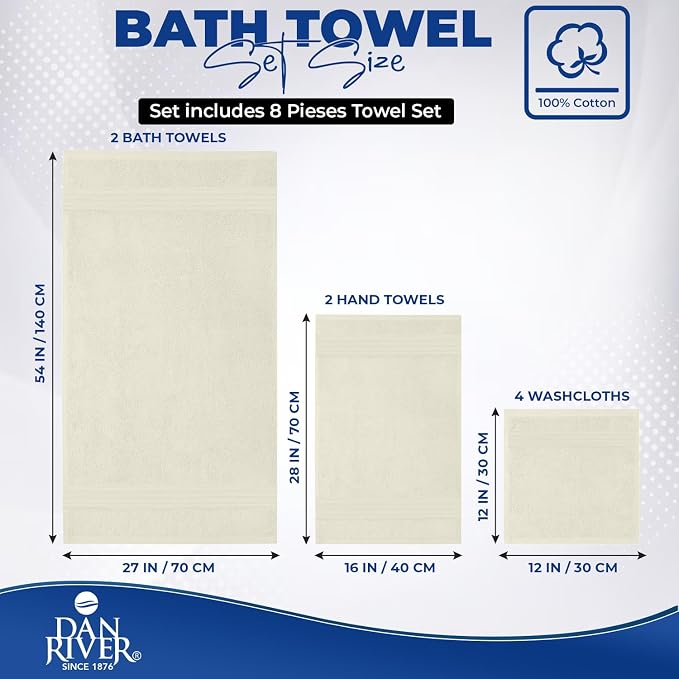 DAN RIVER 8 PC Luxury Bath Towels - Image 2
