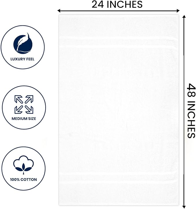 Basic Medium Bath Towels 24x48 Inches – Pack of 6 – White Color – Soft and - Image 6