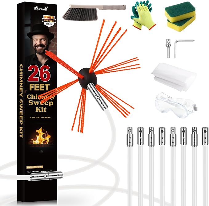 26 Feet Chimney Sweep Kit, Chrome Button Locking System, Chimney Cleaning Kit by Morinoli
