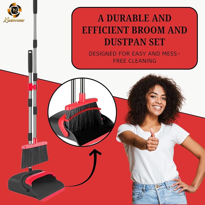 Standing Broom and Dustpan Set, Built-in Scraper Teeth, No-Slip Grip, Dust - Image 7