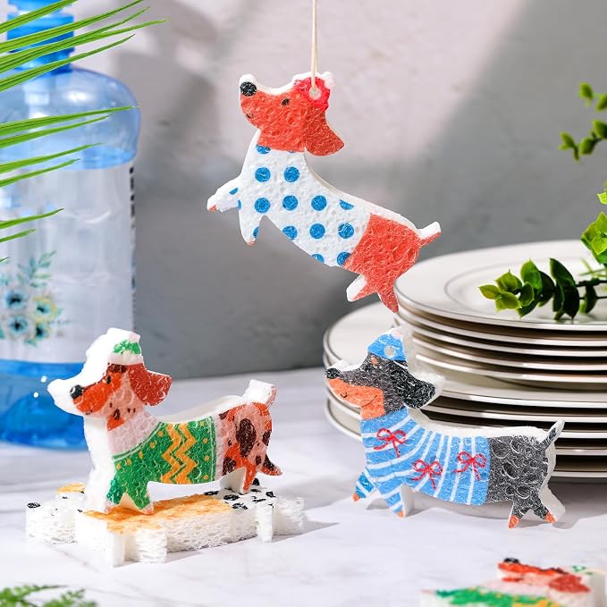 8 Pcs Christmas Sponges Dish Sponges, Cute Kitchen Scrub Sponge, Dual-Sided - Image 4