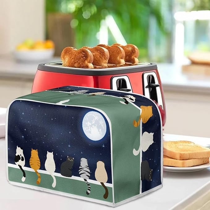 Galaxy Print Oven Protector, Moon Cat 4 Slice Toaster Cover, Anti Dust Fingerprint Coaster, Kitchen Small Appliance