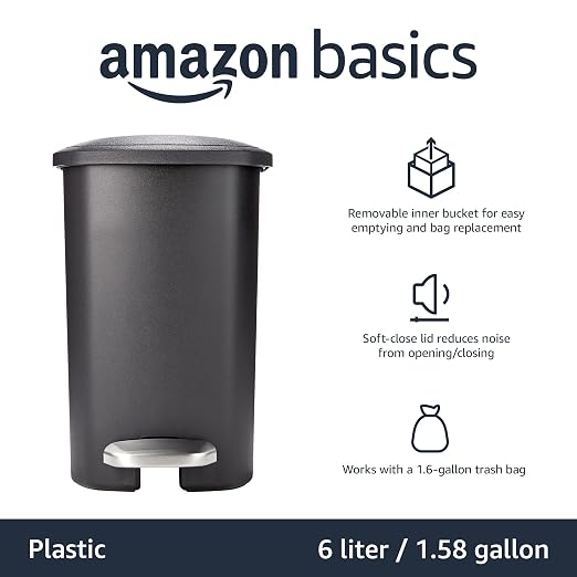 Amazon Basics Compact Plastic Bathroom Trash Can - Image 2