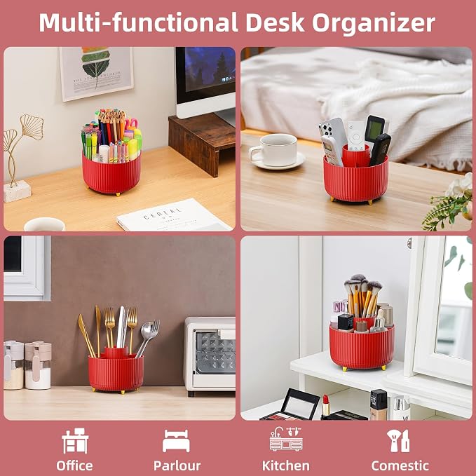 Marbrasse Desk Organizer, 360-Degree Rotating Pen Holder - Image 2