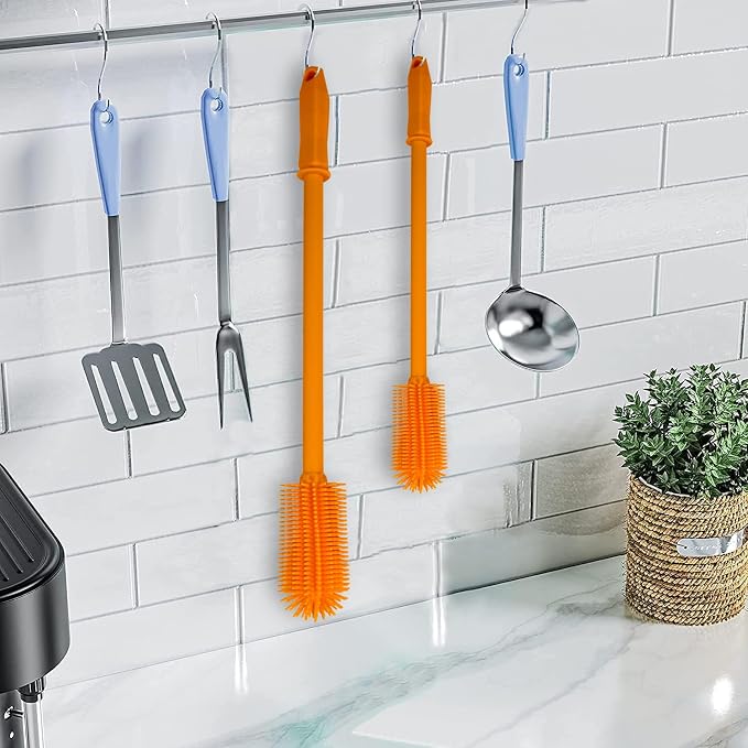 Long Silicone Bottle Cleaning Brush | 2 Pack| 16”+13”Water Bottle Brush Cleaner - Image 6