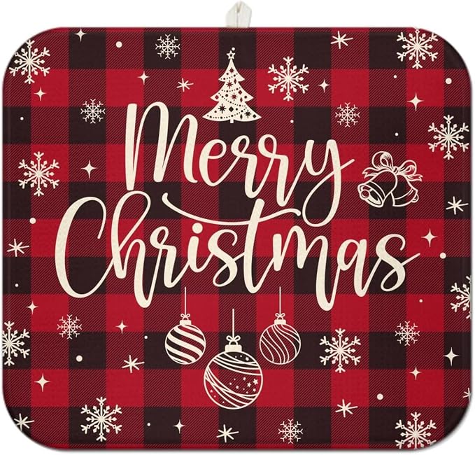 Christmas Kitchen Countertop Dish Drying Mat, Washable Absorbent Countertop by Unknown
