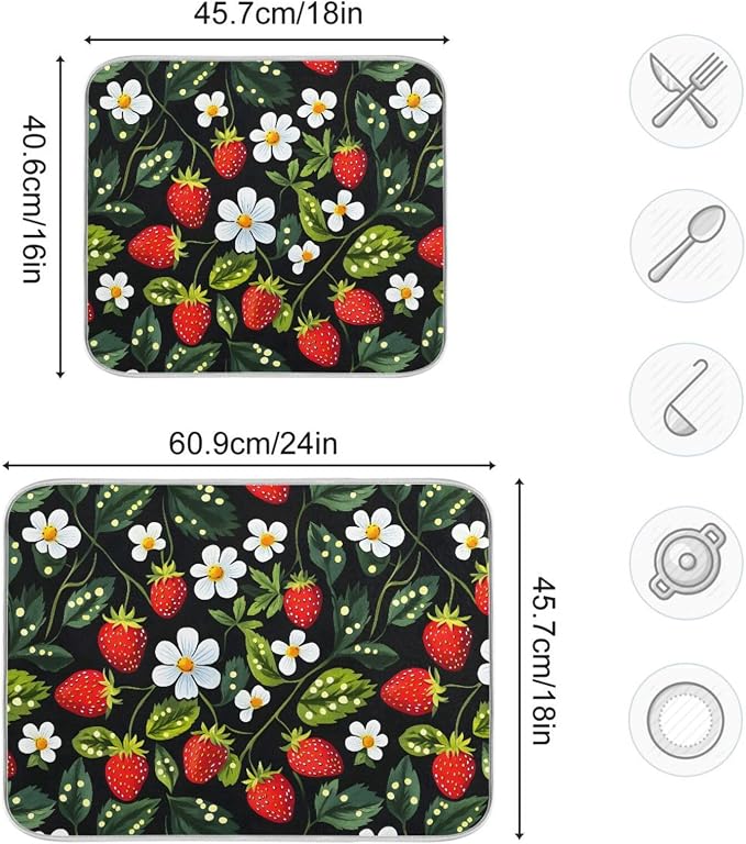 Strawberries White Flowers Dish Drying Mat - Image 3